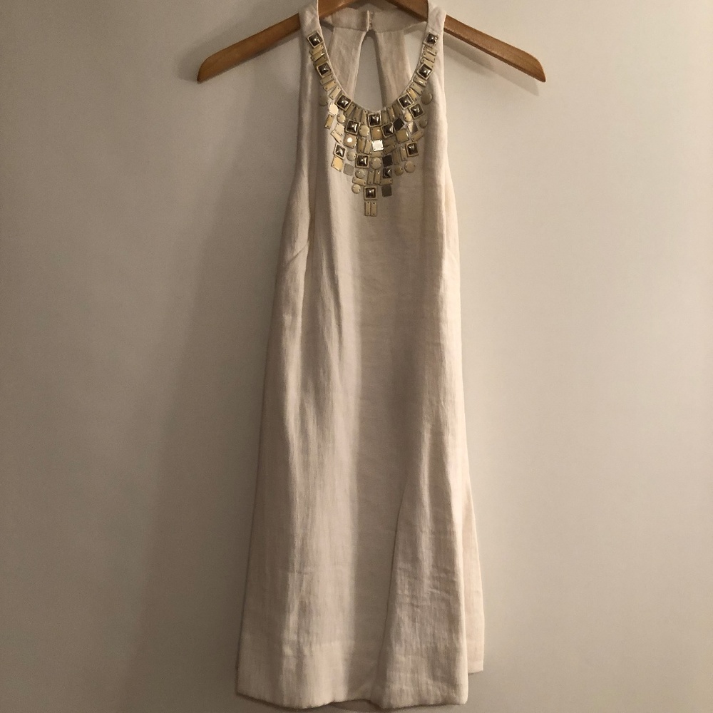 White linen beaded low back BCBG dress size 4
